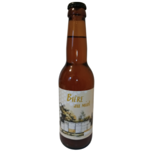 Bouteille de bière artisanale au miel, brassée localement et issue d’une apiculture respectueuse des abeilles BeeHappyDDe